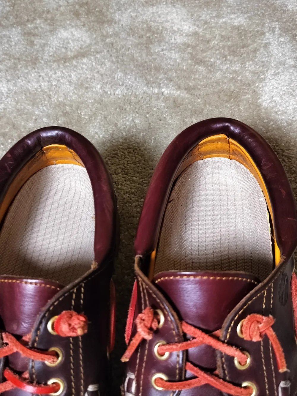 Timberland Brown Leather Boat Shoes with red Laces